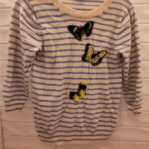 J. Crew Kids Sweater with Blue Stripes and Butterfly Design
